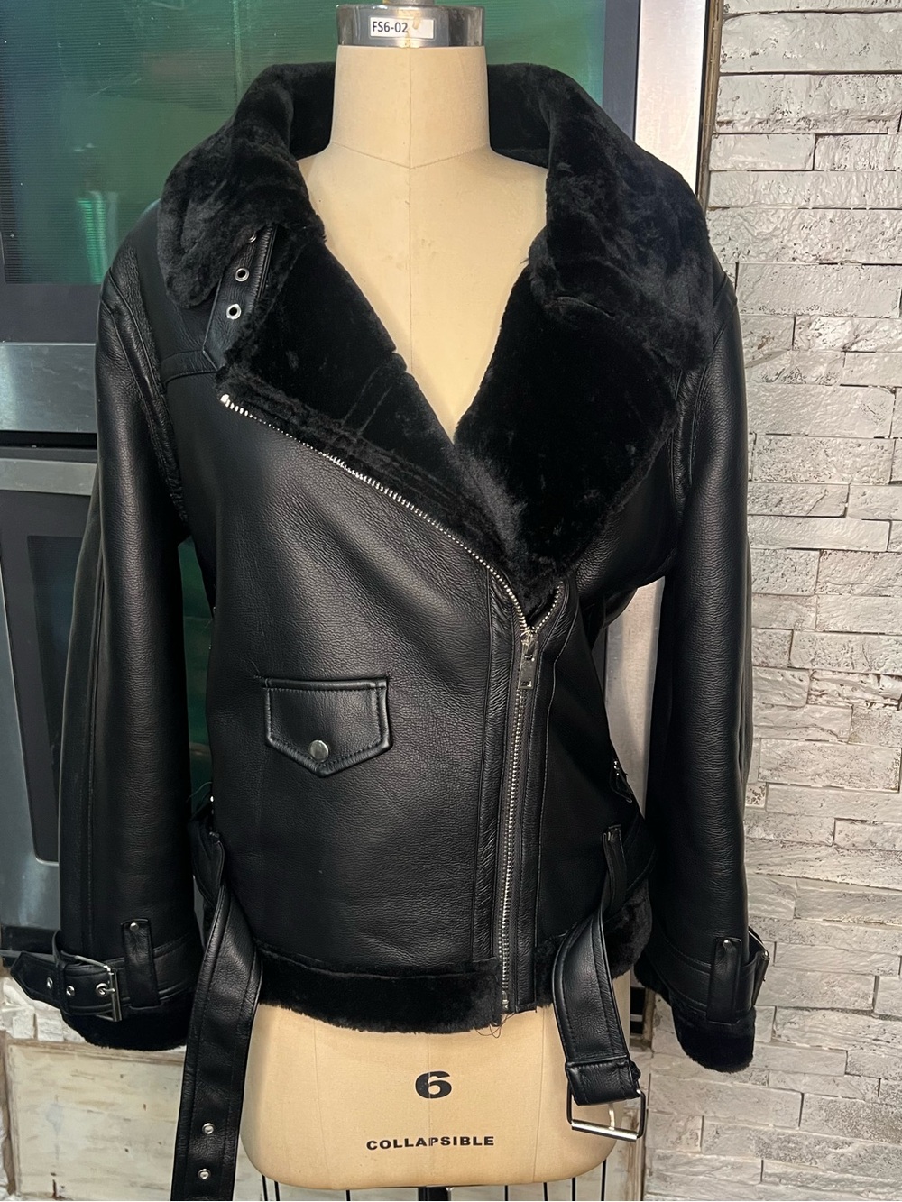 Topshop vegan leather fur lined jacket US 10/ M/L